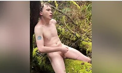 Blond Twink Pisses And Cums In Public During A Walk In The Forest
