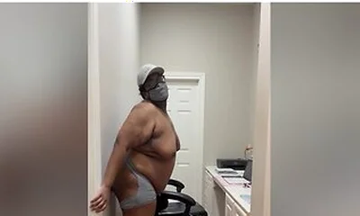 Chubby Femboy Rides A Big Dildo Against A Wall While Everyone Is