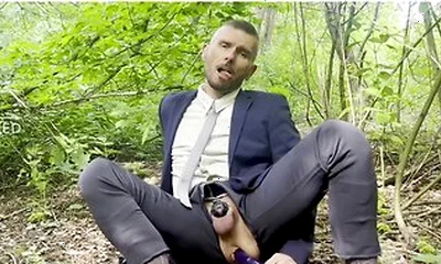 Suited Gentleman Is Spreading Legs Like Slut And Plays With His Malepussy With Locked Dick With Power Bottom