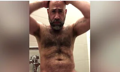 Damon Andros In Airport Public Bathroom Stall Hairy Stepdaddy Wank Jerk Off And Cum