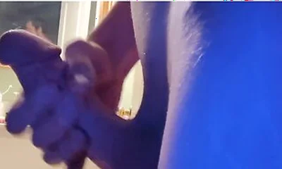 Skinny Boy With A Stomach Full Of Food Strokes His Cock Till He