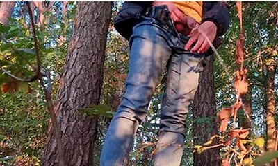 Guy Long Pissing In The Forest Under A Tree