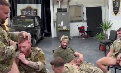 Military group blowjob cum loads
