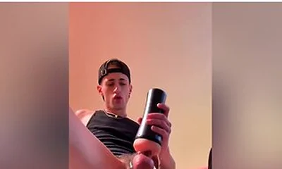 Stroking And Edging My Big Hard Cock With My New Toy, Massive Cum Shot!