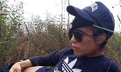Gay Asian Twink Jon Arteen Speaks French, Masturbates His Smooth Penis In The Rain, Lubricated
