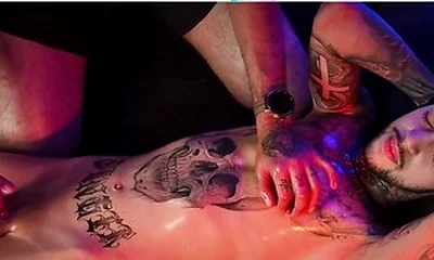 Camilo Brown Giving Intense Handjob To Hot Tattooed Stud Inked Mike Making Him Shoot His Cum