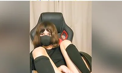 Twink Femboy Cums On His Airsoft Suit