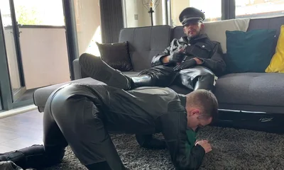 Leather master boots licking