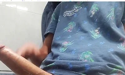 Hot Handsome Shows You His Huge Hard Penis Squirting On The Bathroom Floor