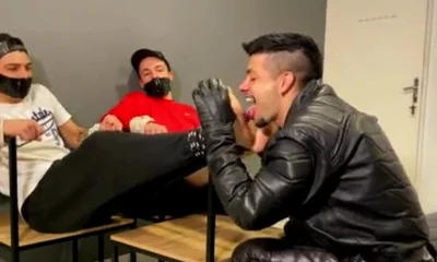 Tickle with tongue leather biker