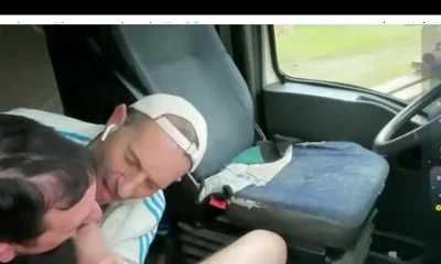 Three guys in a truck blowjob